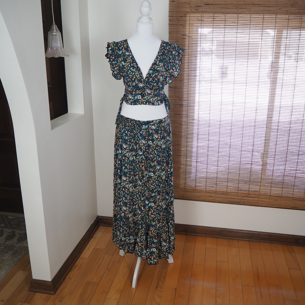 Free People Pretty Dayz 2 Pc Maxi Skirt‎ Set XS Dainty Floral Boho Festival